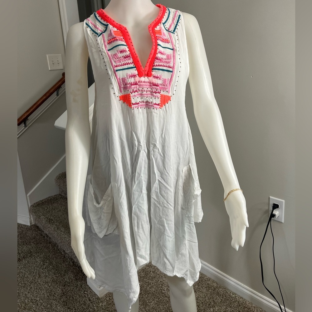 Cynthia Rowley white flowy beaded embroidered swim cover up dress
